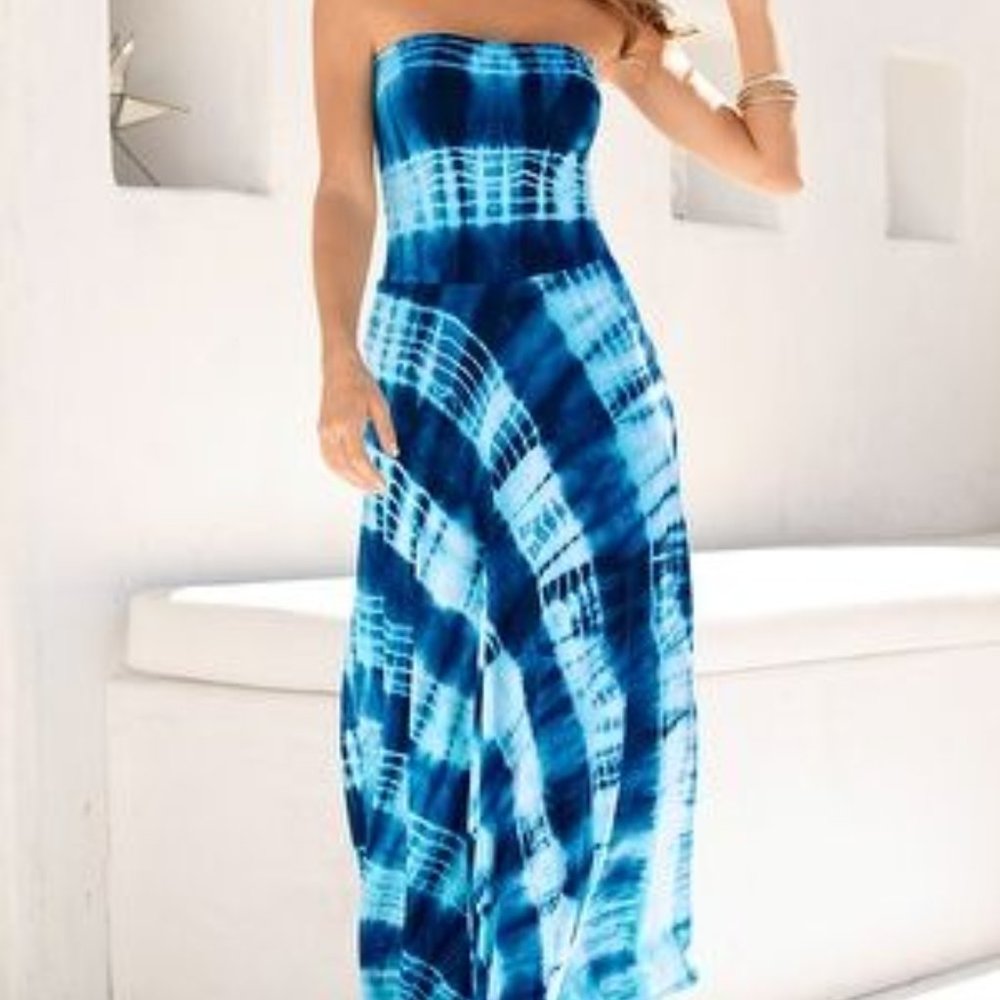 Boston Proper Tie Dye Convertible Blue Knit Maxi Dress Skirt Women's Small